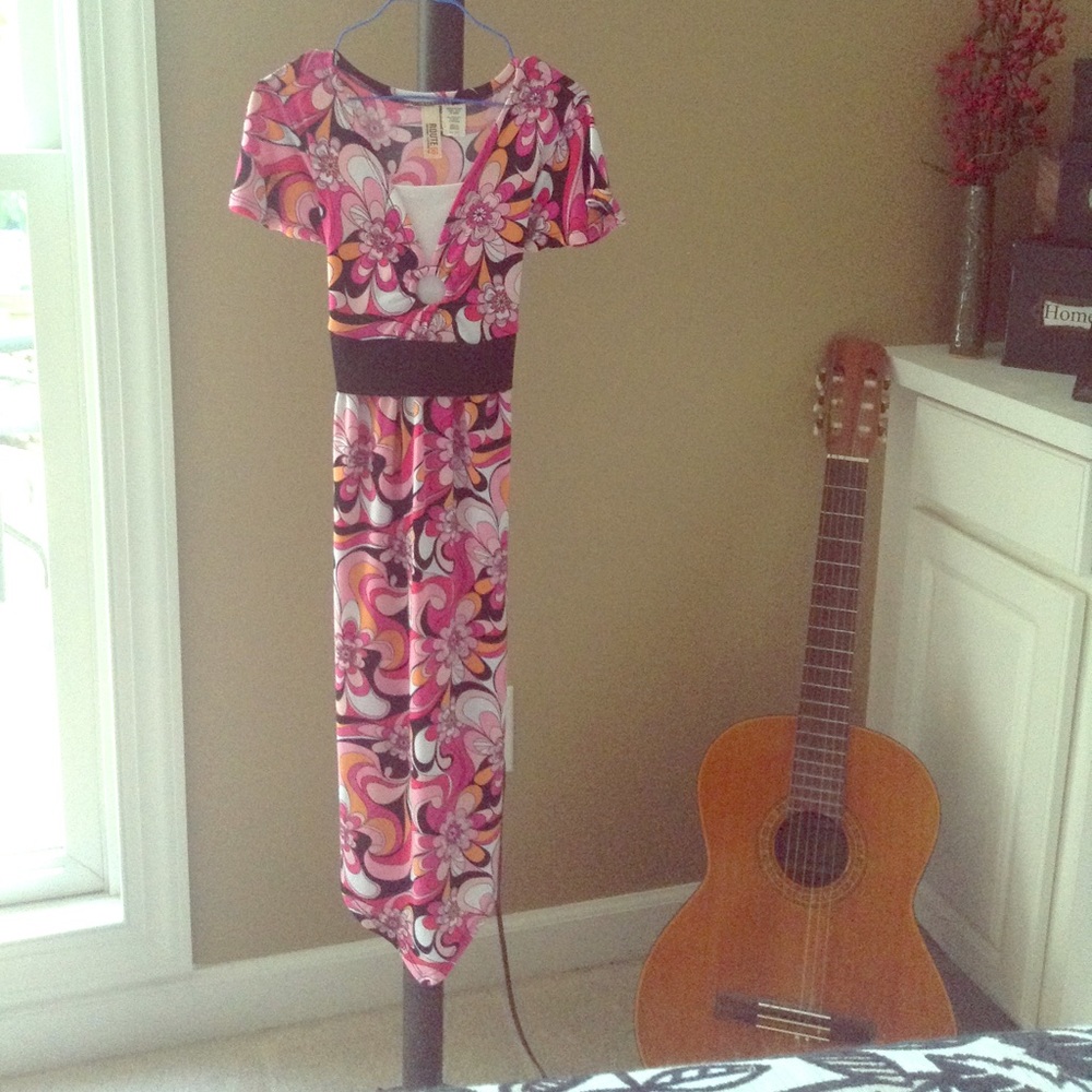 Flowery pink black and orange dress