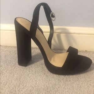 3 inch black faux suede strappy heels