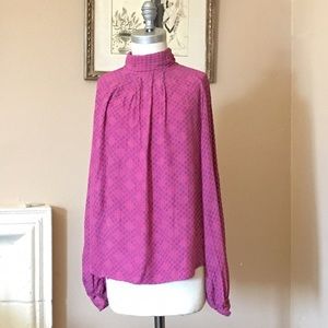 vtg pink paisley mock turtle neck poet sleeve top