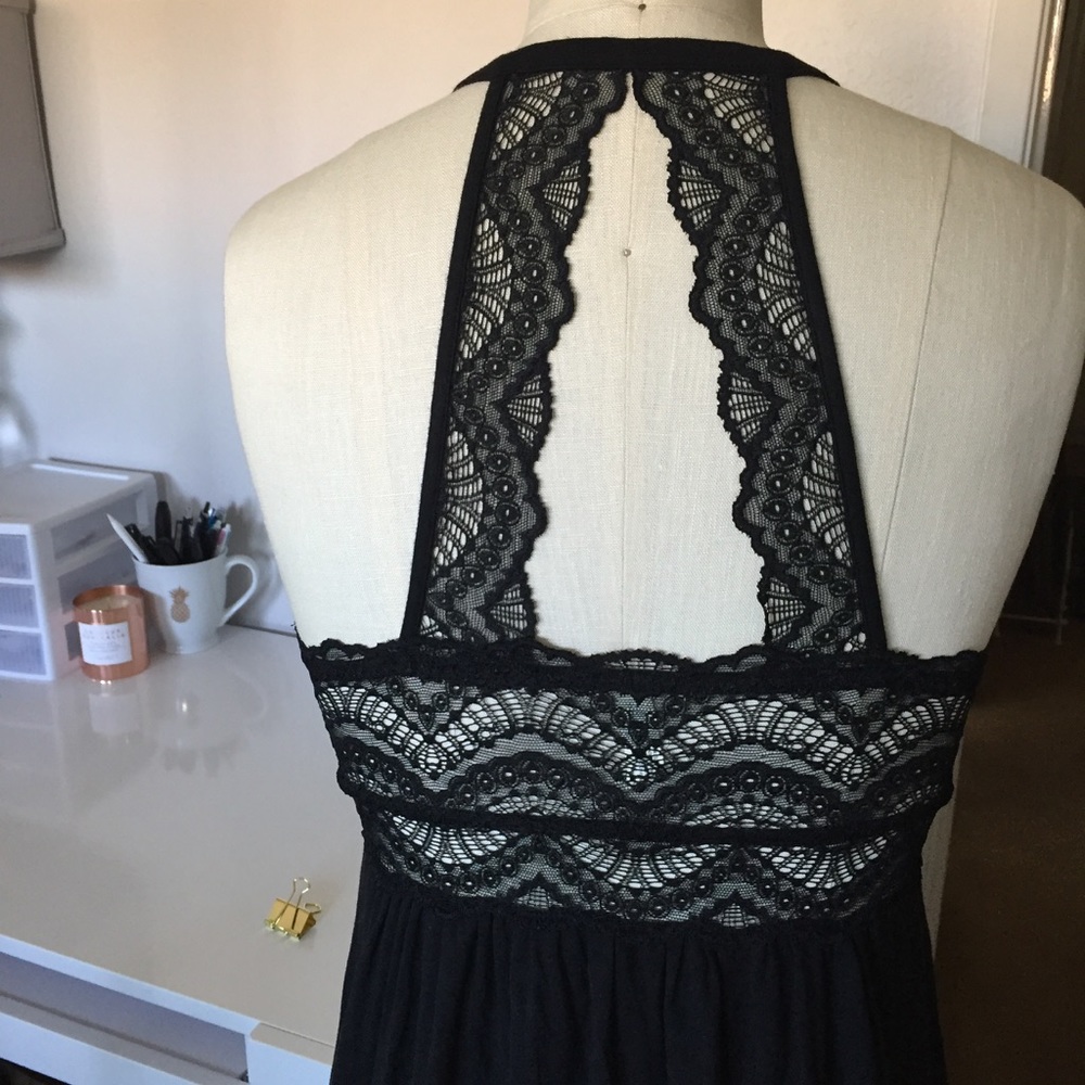 Soma black modal nightgown  with lace