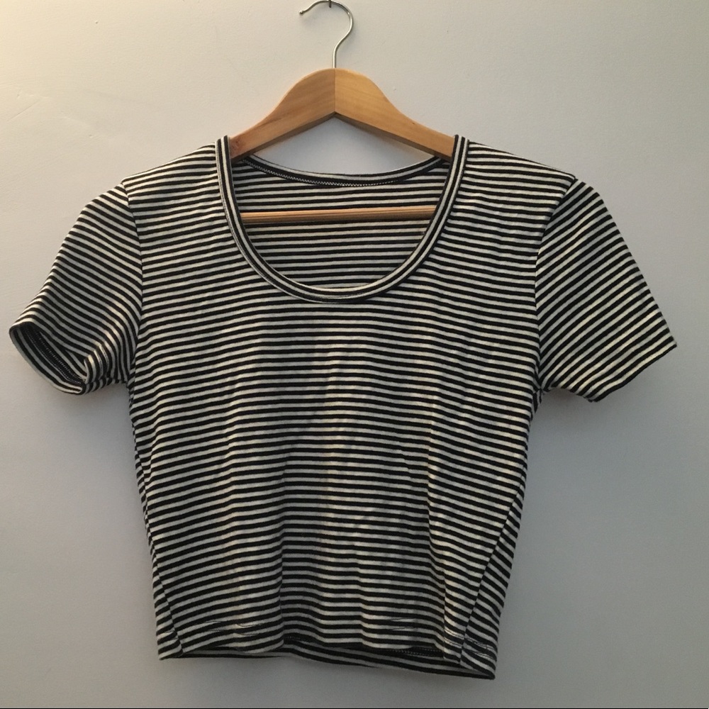 Thinly Striped Dark Blue &White Crop Top T Shirt