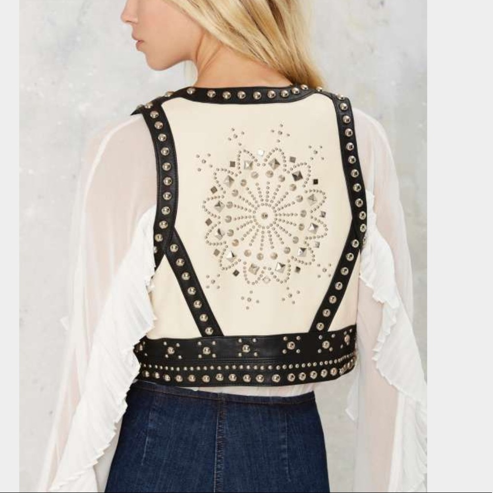🆕 Nasty Gal Cavalry Studded Leather Vest - Picture 1 of 8