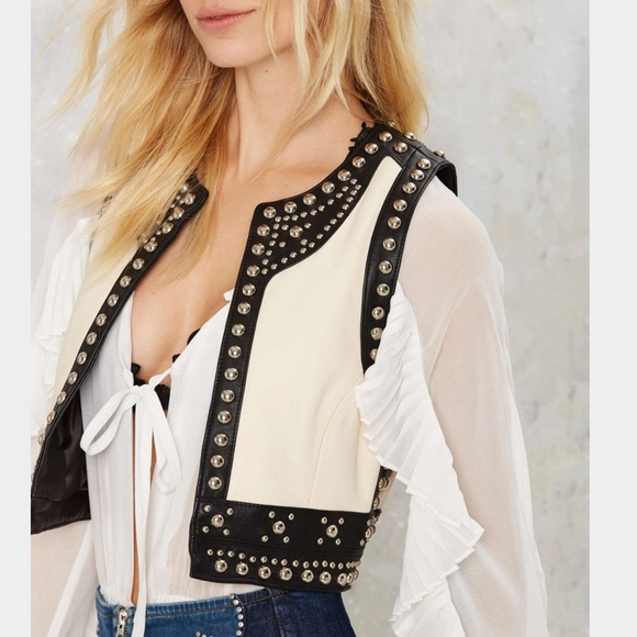 🆕 Nasty Gal Cavalry Studded Leather Vest - Picture 4 of 8