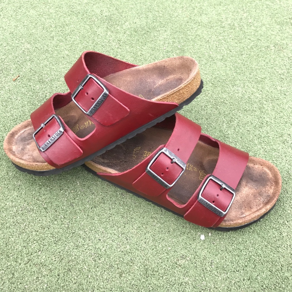 Birkenstock Arizona Red Leather Size 38 Regular