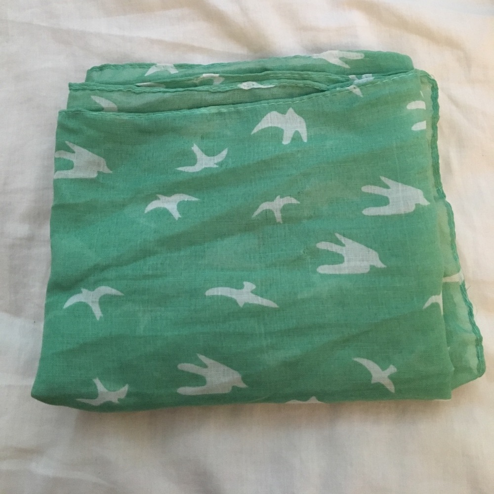 Mint Green and White Bird Neck Scarf.