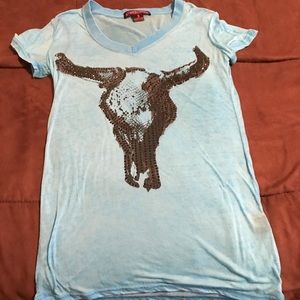 Rock and roll cowgirl cow head tshirt