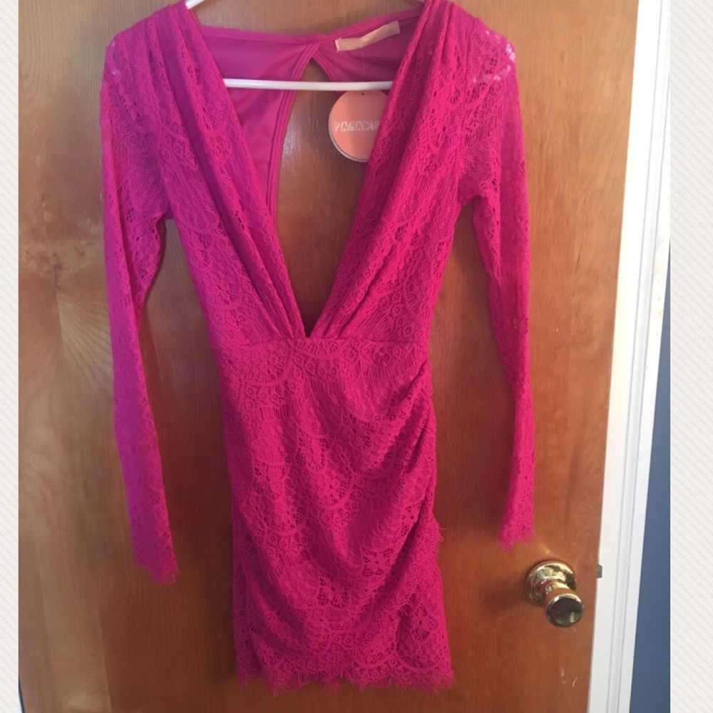 NWT** Pink Fuschia V Neck Open Back Dress