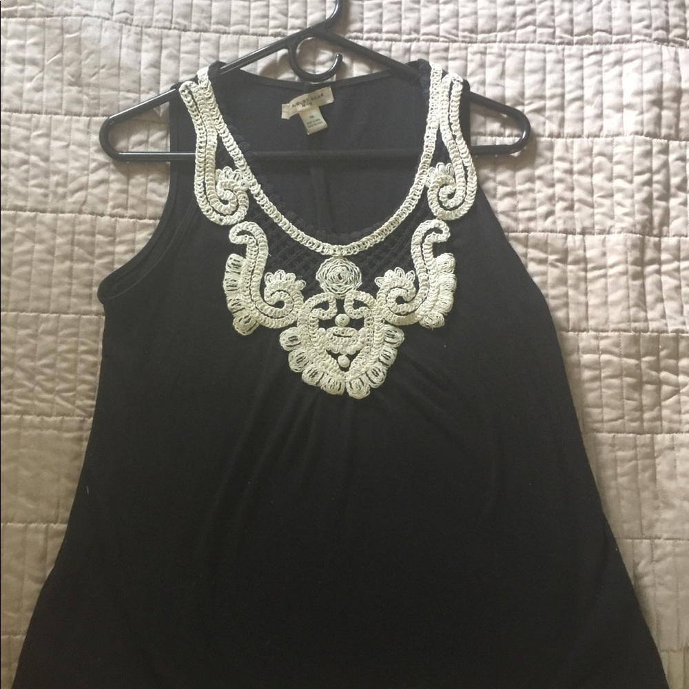 August Silk embroidered black tank top.