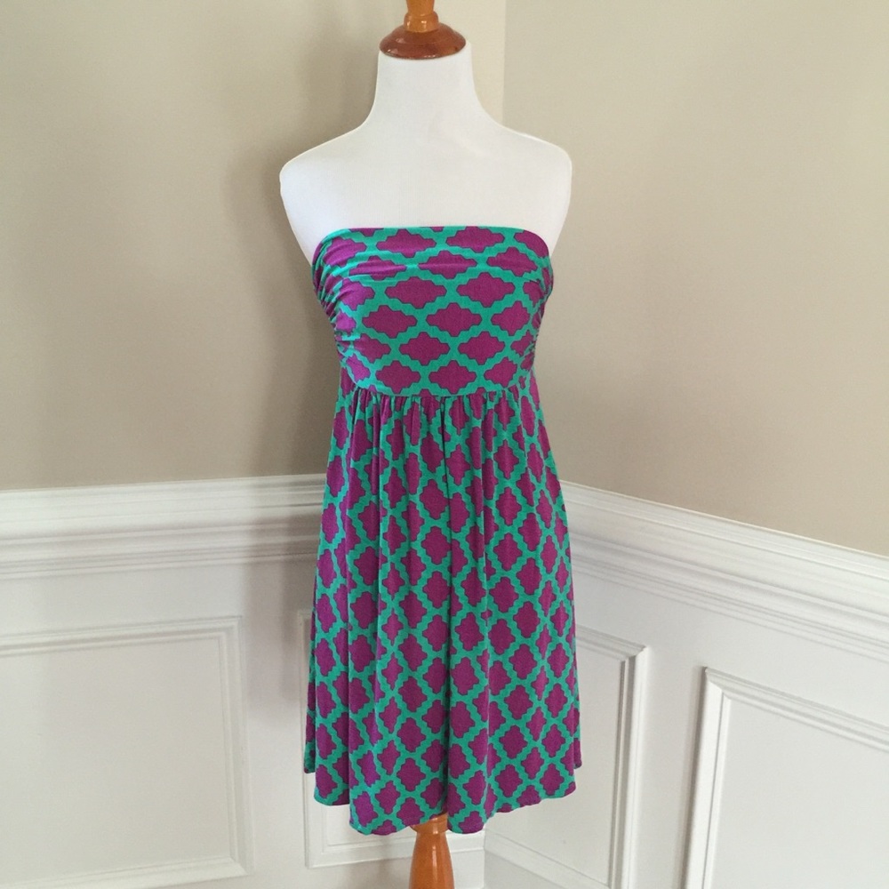 Purple & teal strapless dress size small