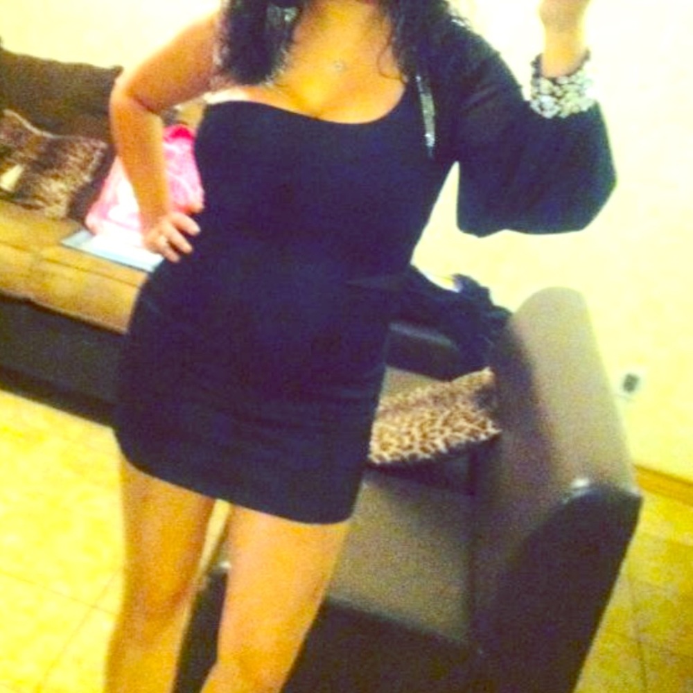 Black one sleeve dress with rhinestones