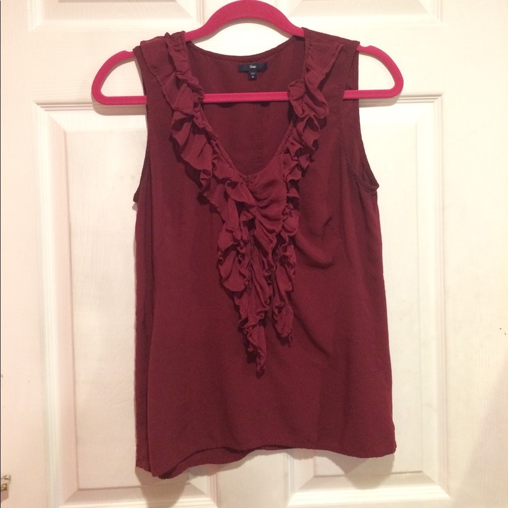 Gap burgundy sleeveless ruffle top