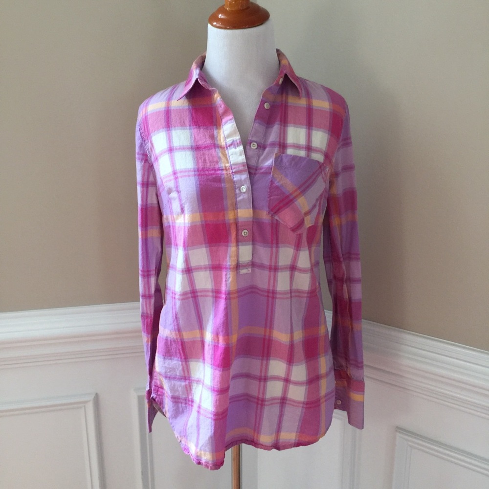 Merona button down pink plaid top size XS