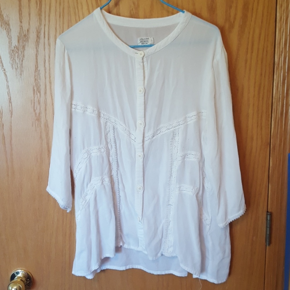 White VOLCOM Peasant Button Down Top
