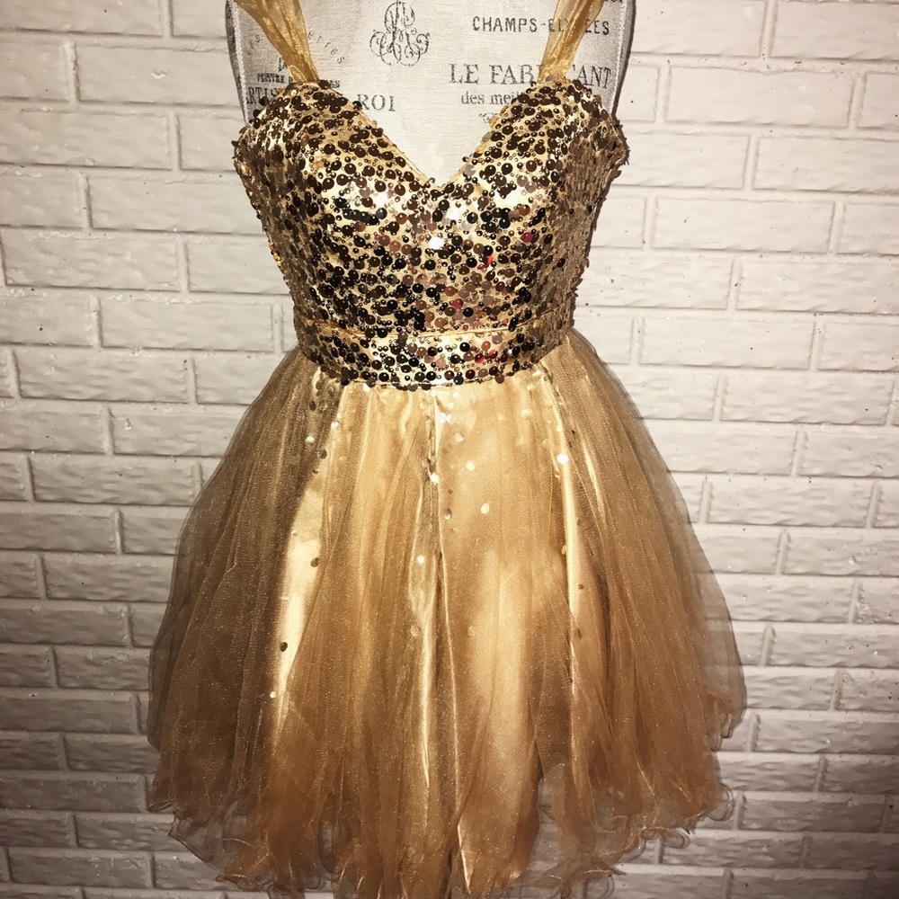 Gold Night Moves Homecoming dress