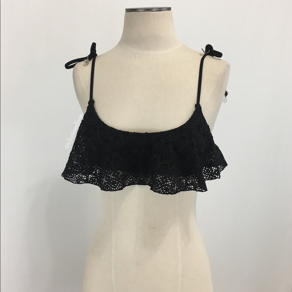 H&M- Black Flounce Lightly Padded Bikini Top SZ 8