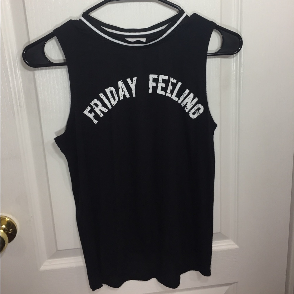 Black Tank Top with Black and White Striped Collar