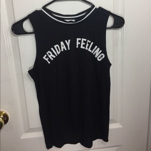 Black Tank Top with Black and White Striped Collar