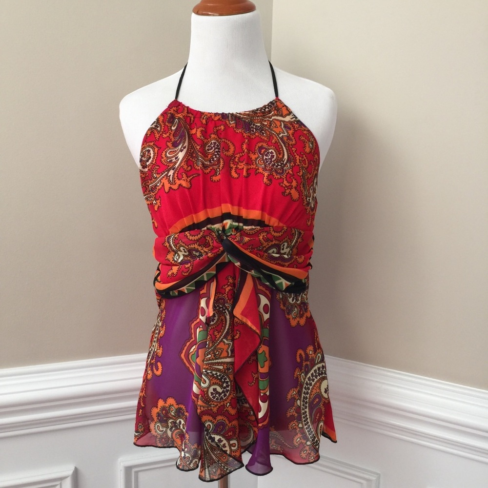 Lotus red patterned halter top size small