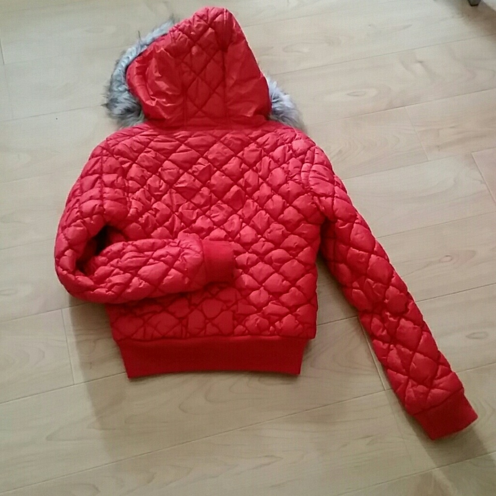 Snow bunny red jacket.