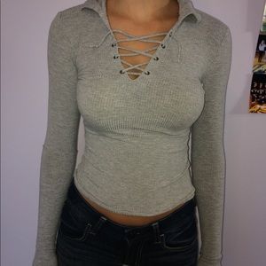 Long sleeve lace up top