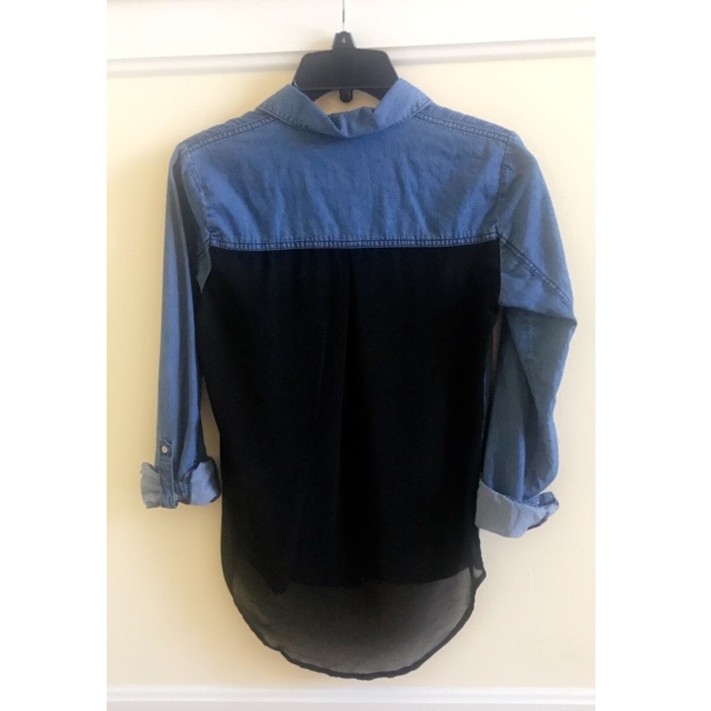 🌸 Chiffon Back Denim Button Up