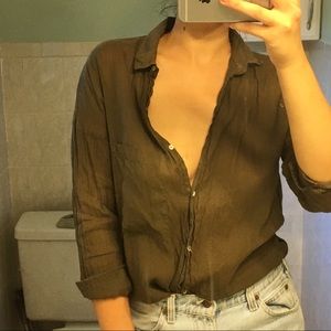 Linen Green Button Up Blouse