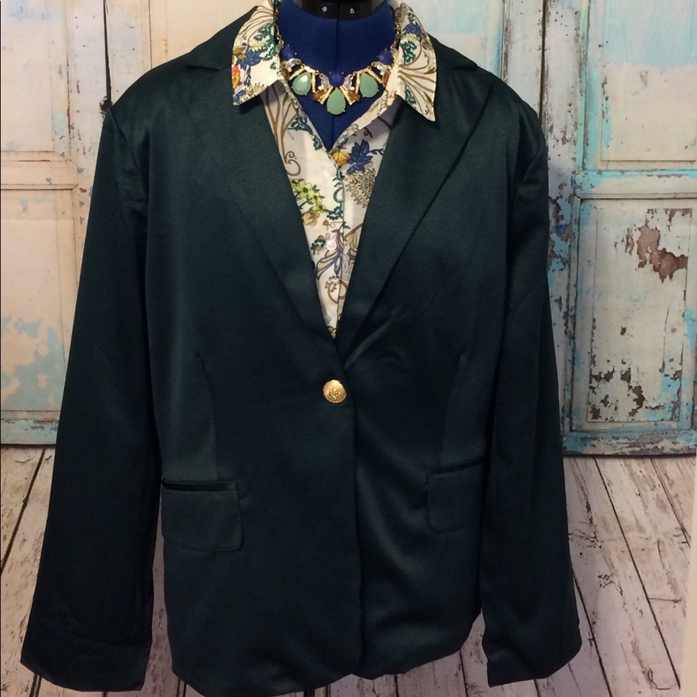 LAST ONE Hunter Green Sateen Blazer Gold Buttons