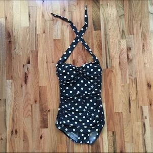 Retro Polka Dot Waist Smoothing One Piece Suit