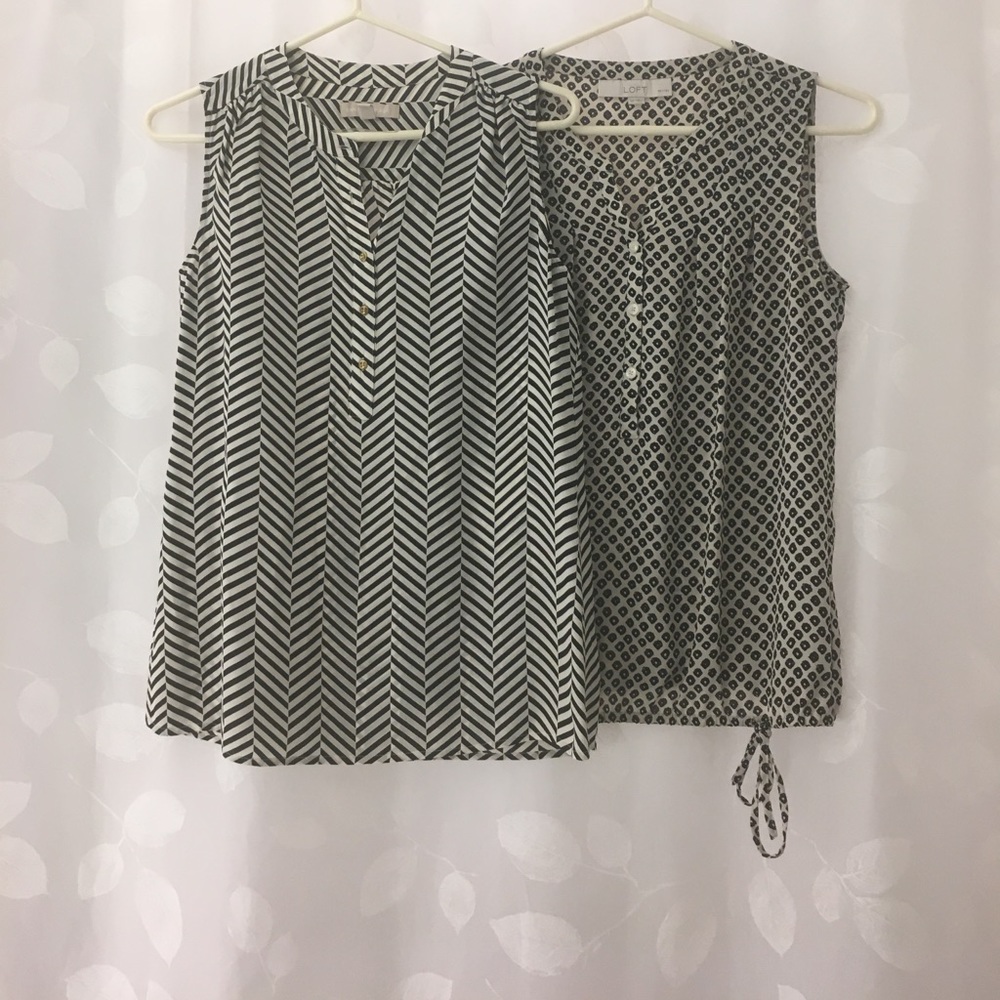 Bundle of two black and white silk sleeveless tops