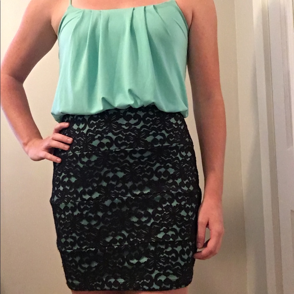 Black and mint green dress