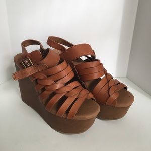 Lucky Brand Rosemary Leather Wedge Heels
