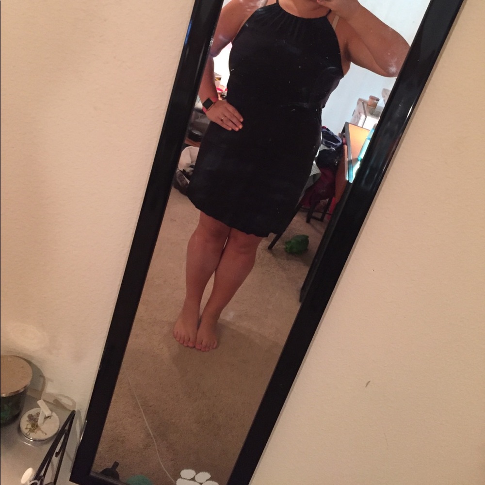 Plain black mid length dress