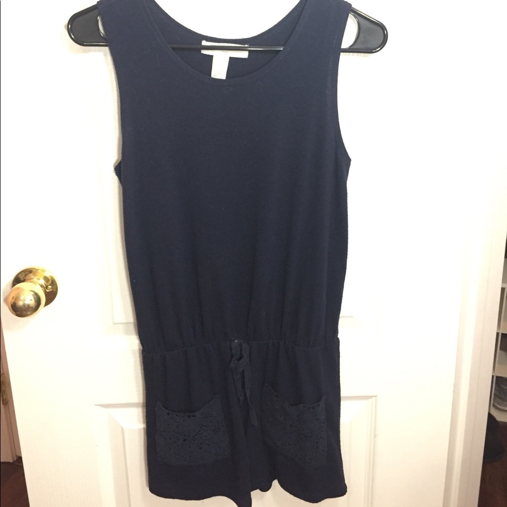 Navy Blue romper with lace pockets