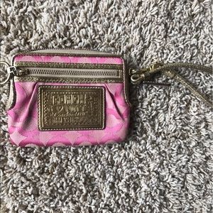 Pink and Gold Coach Wristlet