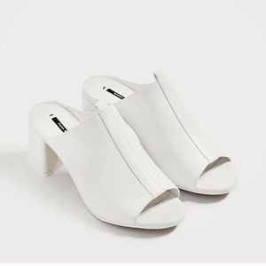 White Zara Basic Block Heel Mules Slides