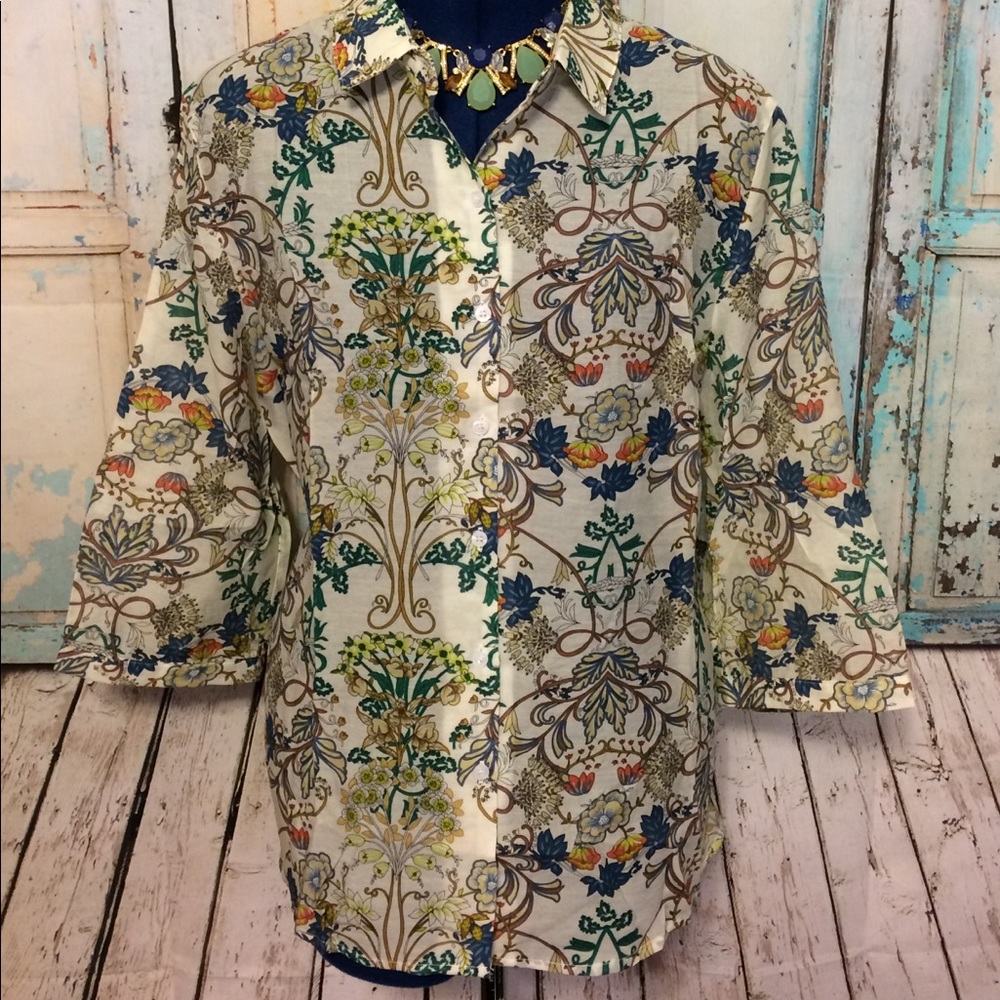 ⭐️NEW⭐️ Fall Floral Button Down Blouse Green Blue