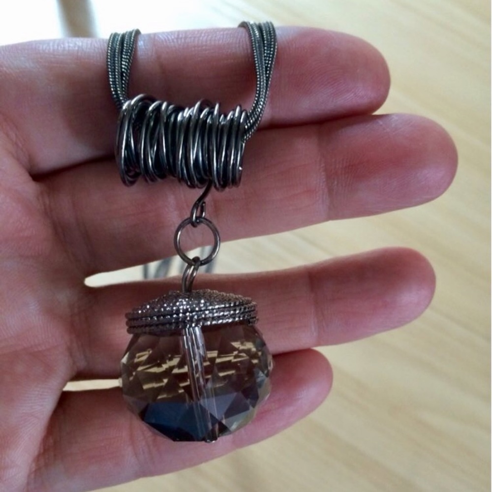 Crystal Sphere Spiral Coil Modern Long Pendant NWT - Picture 3 of 8