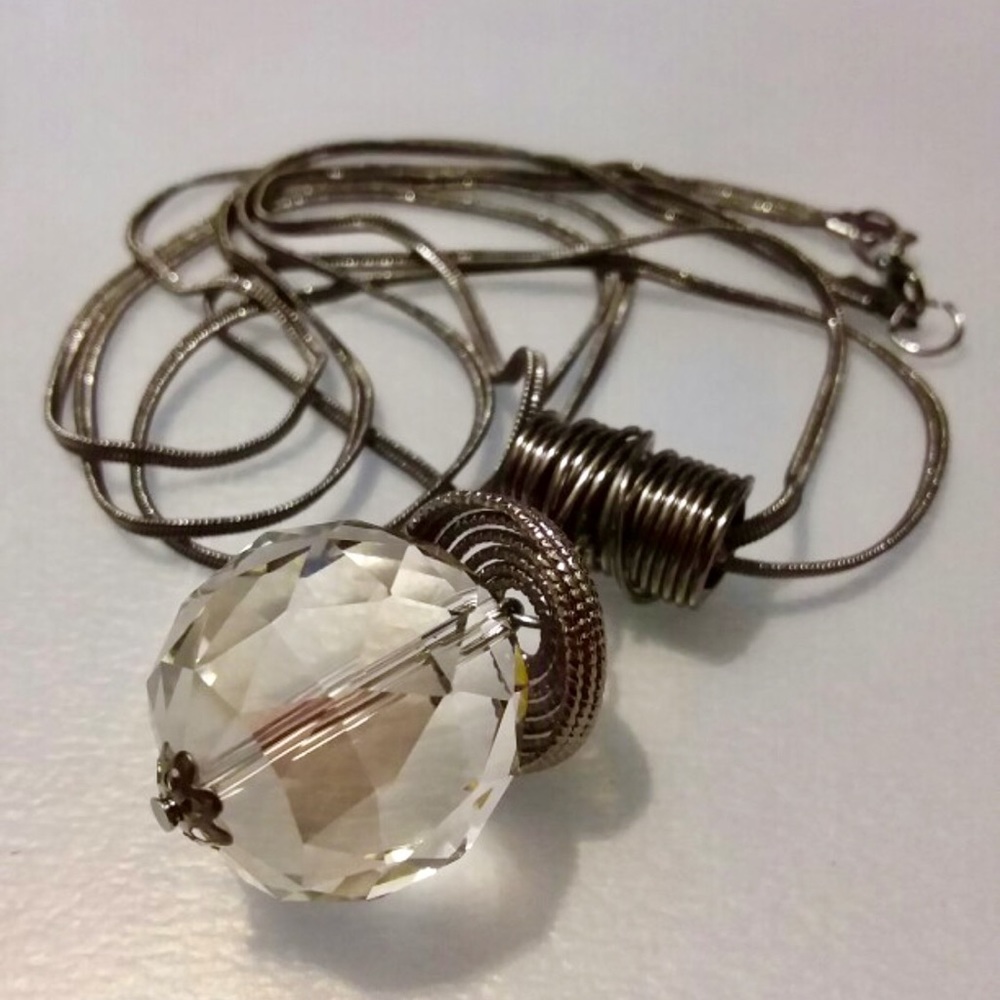 Crystal Sphere Spiral Coil Modern Long Pendant NWT - Picture 4 of 8