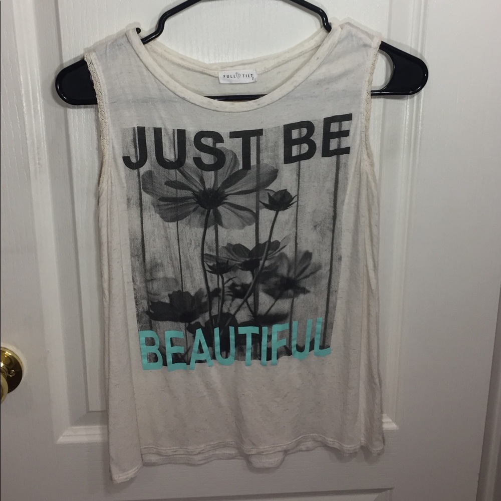 Creme tank top with " Just Be Beautiful " on front