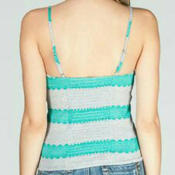 NWT Roxy striped pretty cami tank top tee shirt small grey teal button down up - Picture 2 of 6