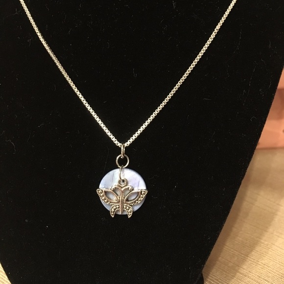 Tibetan silver butterfly pendant w silver chain - Picture 2 of 2