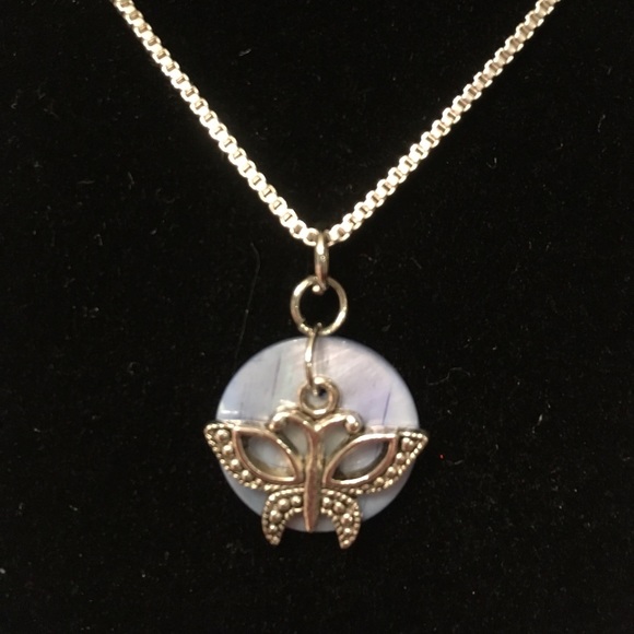 Tibetan silver butterfly pendant w silver chain - Picture 1 of 2