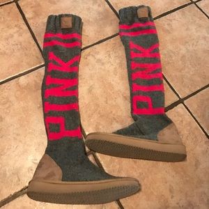 PINK sweater boot slippers