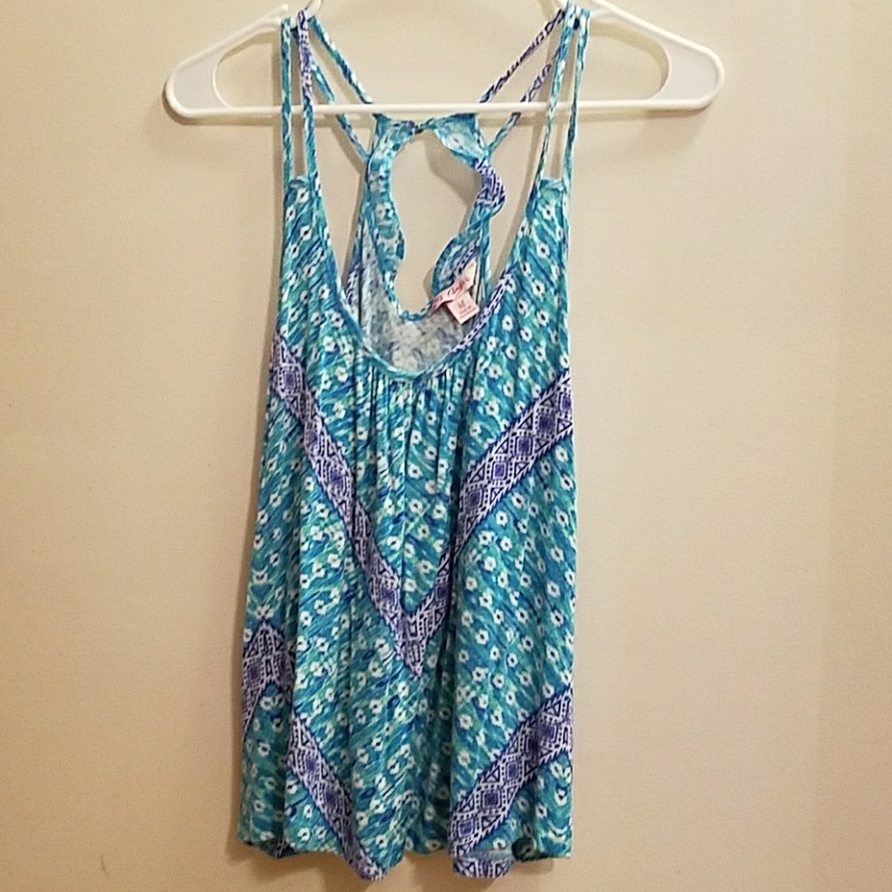 Candie's light blue pattern soft scoop neck blouse