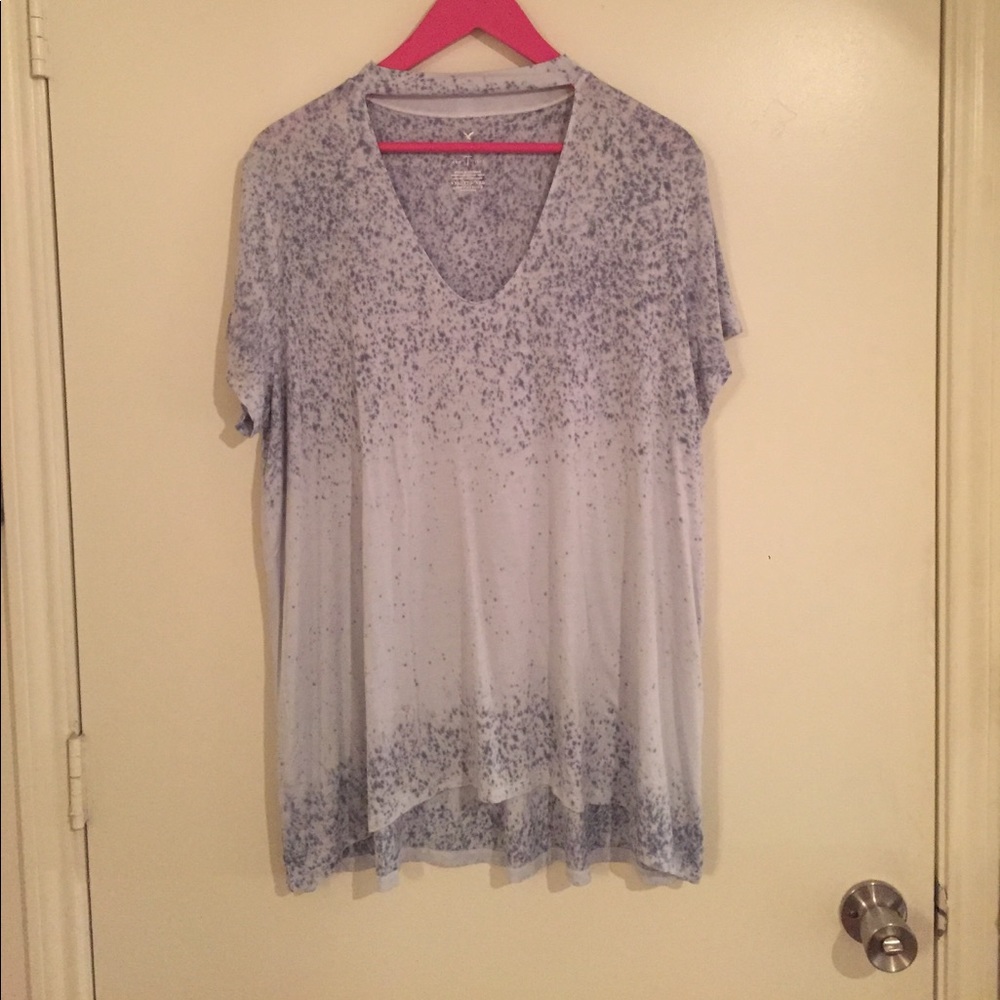 Blue spotted AE shirt with neck strap detail