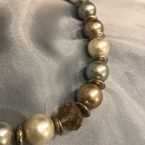 18 ½ -21” Faux Pearl Necklace with gold & crystals
