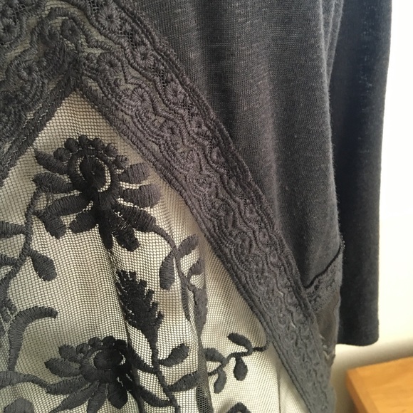 Women’s linen 3/4 sleeve Lace asymmetrical brown lightweight tunic top med NWT - Picture 2 of 6