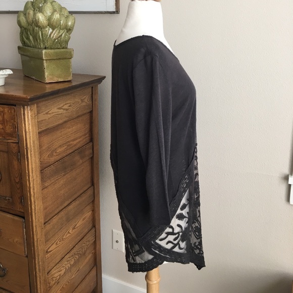 Women’s linen 3/4 sleeve Lace asymmetrical brown lightweight tunic top med NWT - Picture 4 of 6