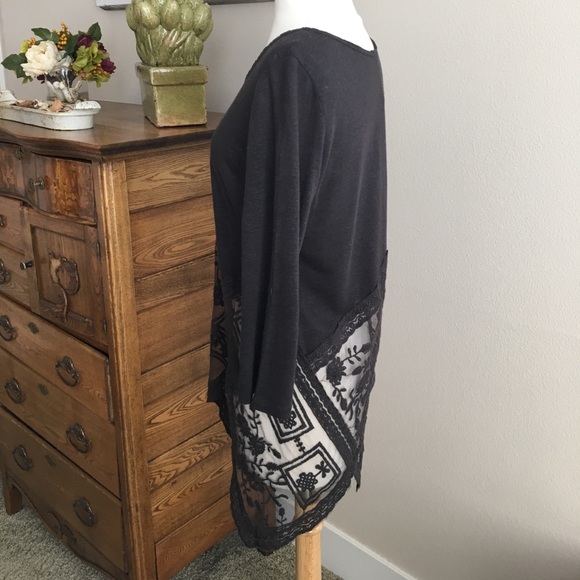 Women’s linen 3/4 sleeve Lace asymmetrical brown lightweight tunic top med NWT - Picture 6 of 6