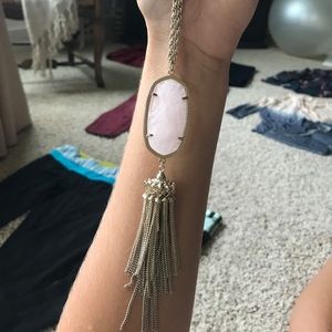 Rayne Gold Long Pendant Necklace in light pink